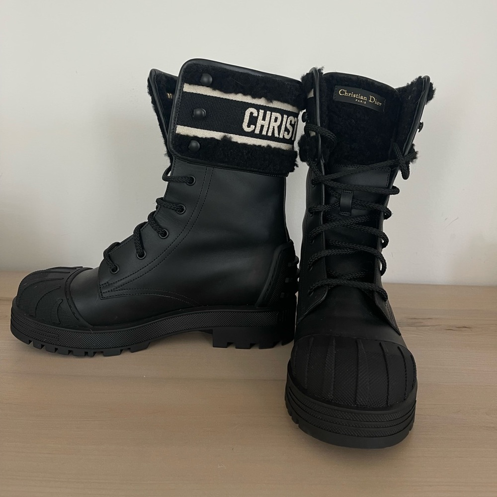 DIOR D-major Black Leather Lace Up Ankle Boots Size EU 39 US 9
